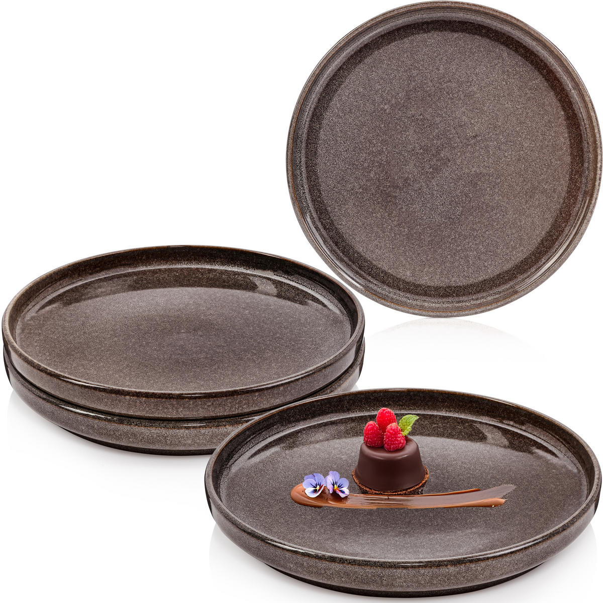 DESSERTTELLER SET KAIRO GRAPHIT - 4 teilig aus Steingut - Braun, Keramik (28cm) - Sänger