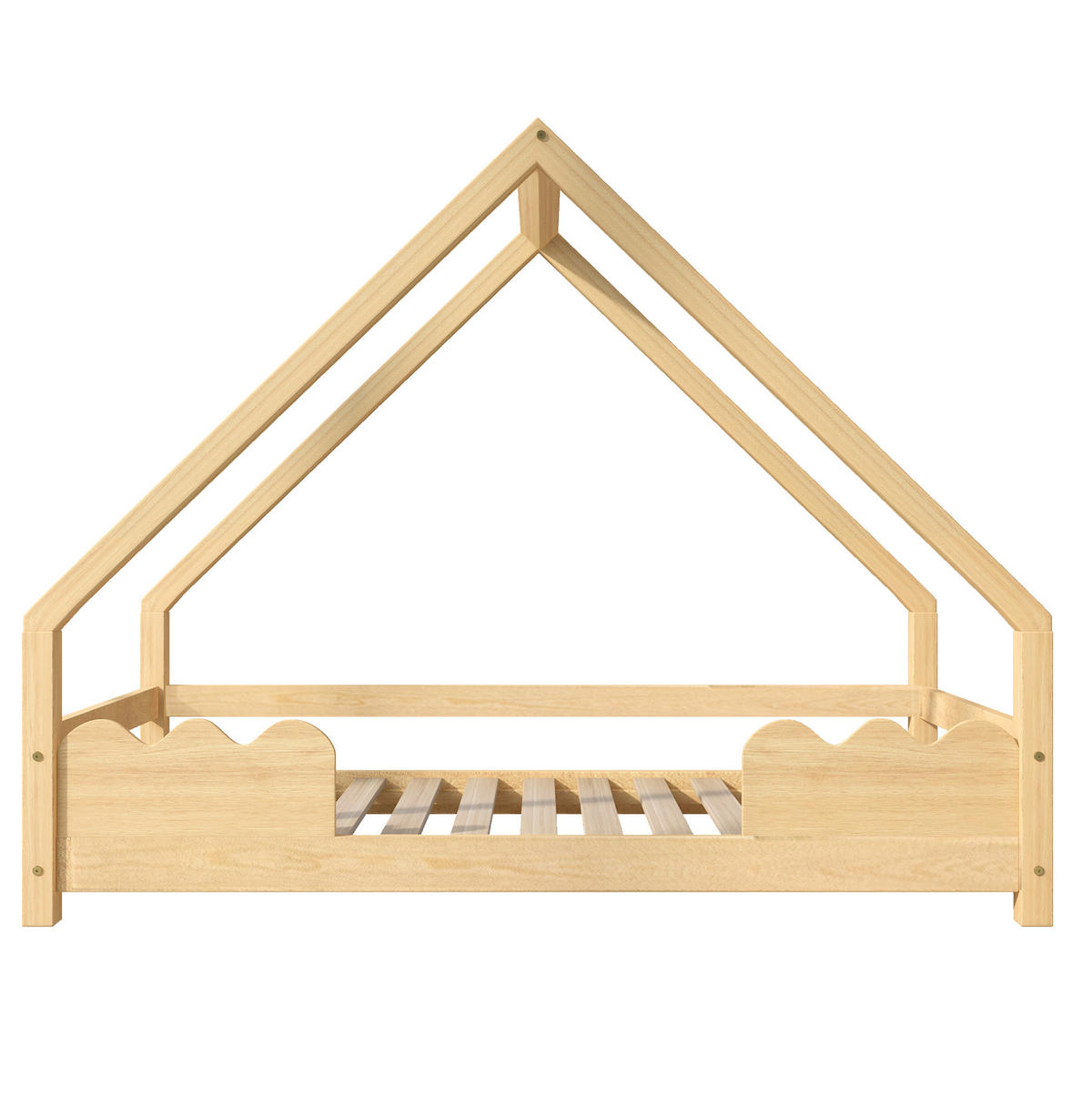KINDERBETT Hausbett 90/200 cm mit Rausfallschutz und Lattenrost aus massivem Kiefernholz, Natur - Naturfarben, Holz (90/200cm) - Redom