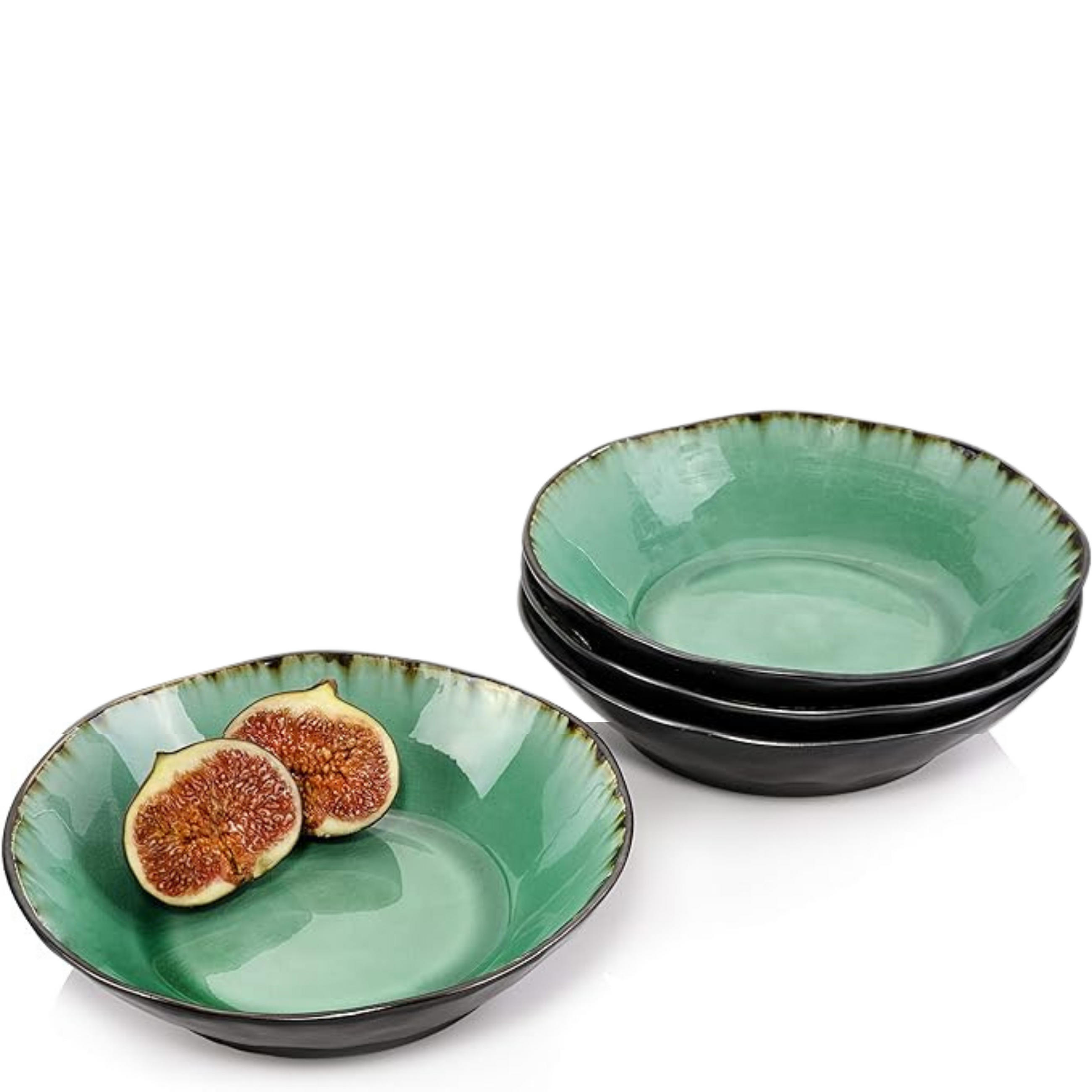 SUPPENTELLER Set Palm Beach 4 teilig aus Steingut - Grün, Keramik (19cm) - Sänger