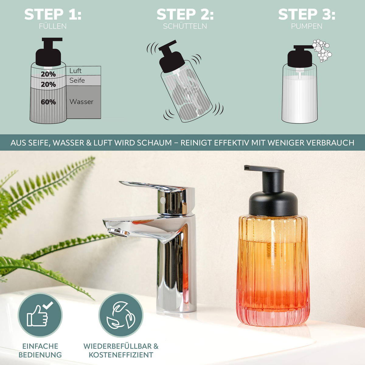 SEIFENSPENDER, orange - Multicolor, Glas (7.5/17/7.5cm) - bremermann