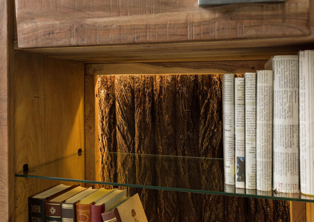 VITRINE Akazie 58x40x180 natur lackiert BARK #102 - Braun, Holzwerkstoff (58/180/40cm) - Massivmoebel24