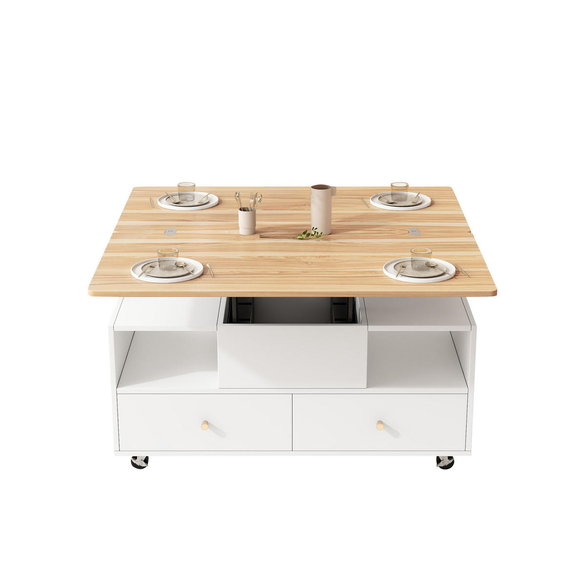 COUCHTISCH 100/50/47,5 cm höhenverstellbar mit Klappfunktion und 4 Schubladen - Naturfarben, Holzwerkstoff (100/50/47.5cm) - Flora Grace