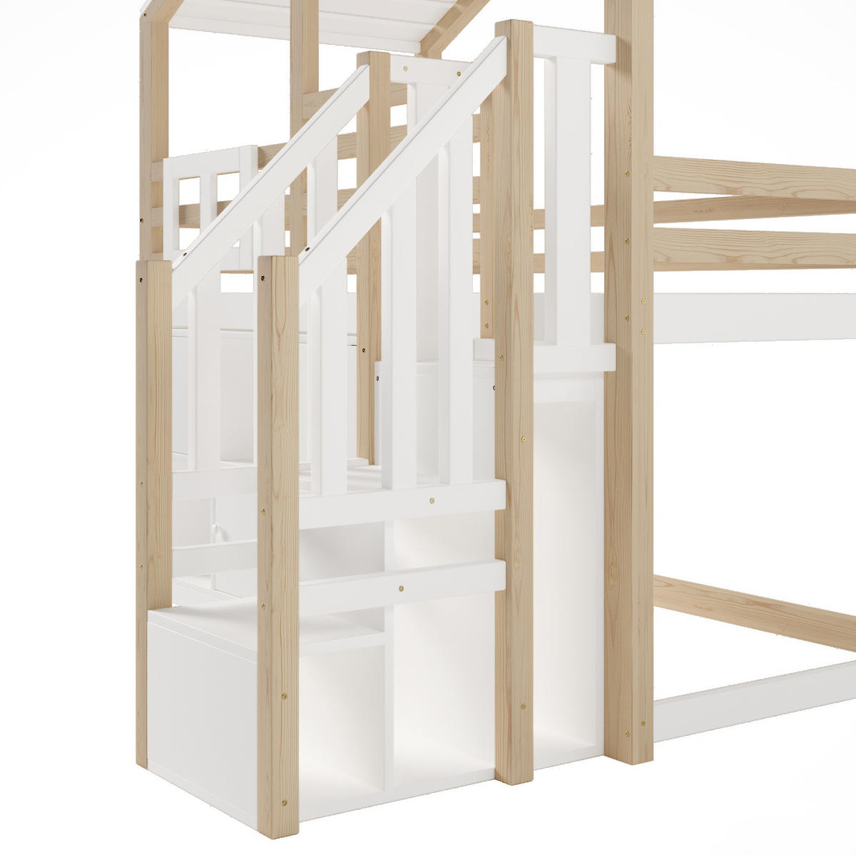 HOCHBETT 90/200 cm aus Kiefernholz mit Bettgitter und Stauraumleiter, Weiß - Weiß, Holz (90/200cm) - OKMYHOME