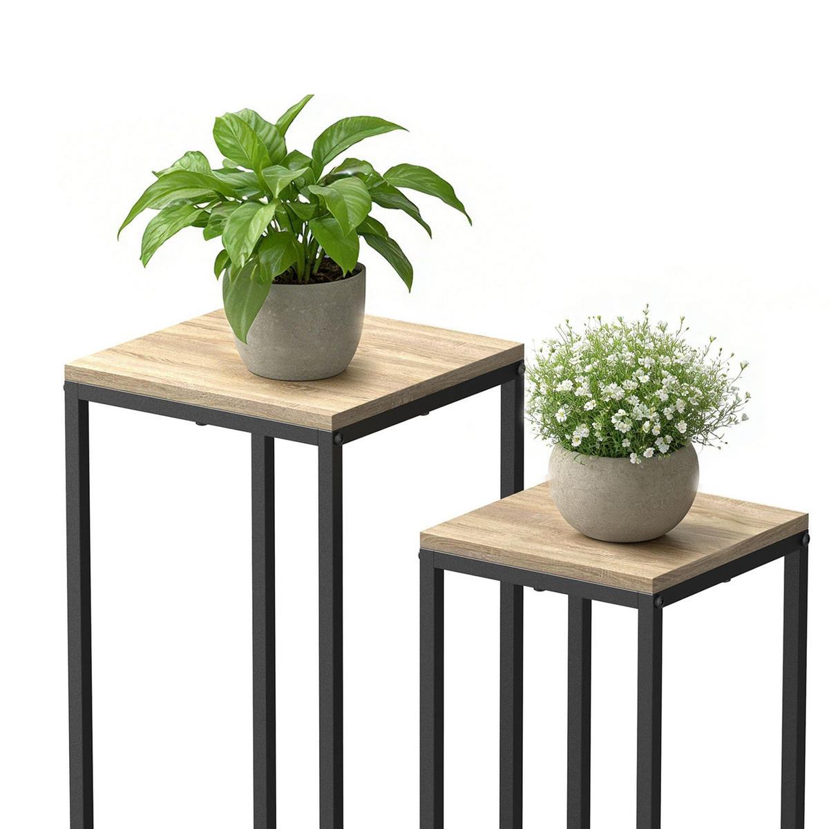 BLUMENSTÄNDER Metall Schwarz Eckig 2er Set 60 cm und 70 cm Pflanzenständer 96705 Blumenhocker - Schwarz, Metall (30/30/70cm)