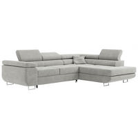 ROHOVÁ SEDAČKA GUSTAW L - Světle šedá Strukturovaná látka - Pravá Strana - stříbrná/světle šedá, kov/textil (205/275cm) - MKS