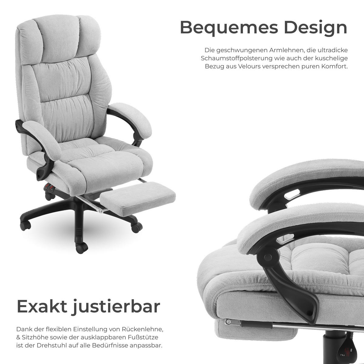 BÜROSTUHL Jillien,Belastbarkeit 120 kg,grau - Grau, Kunststoff (64/115/118cm) - tectake