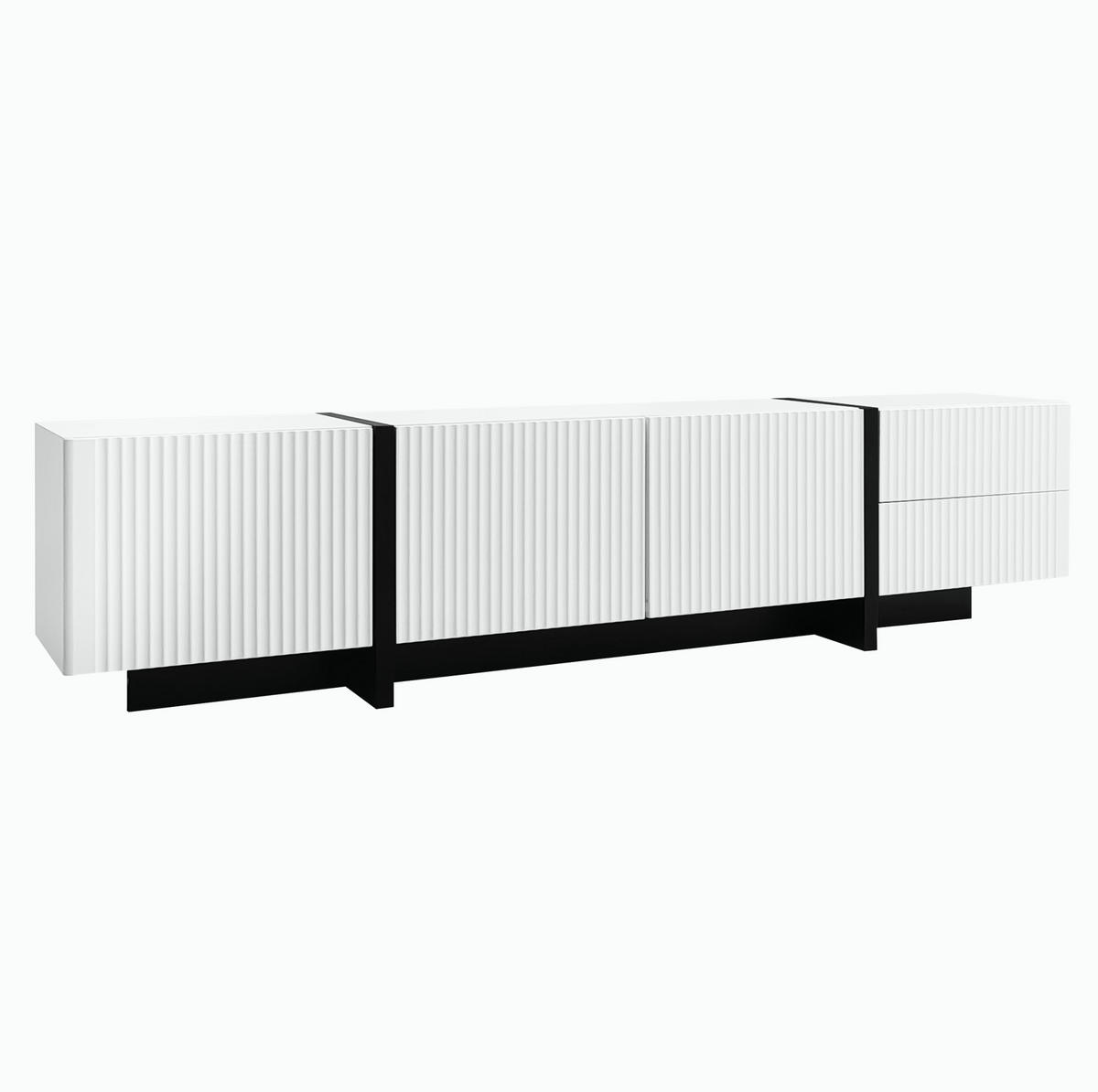 TV-SCHRANK aus MDF und Spanplatte 190x35x45 cm Schwarz/Weiß mit 3 Türen, 2 Schubladen und Dämpfungsscharnieren - Weiß, Holzwerkstoff (190/45/35cm) - Modfu