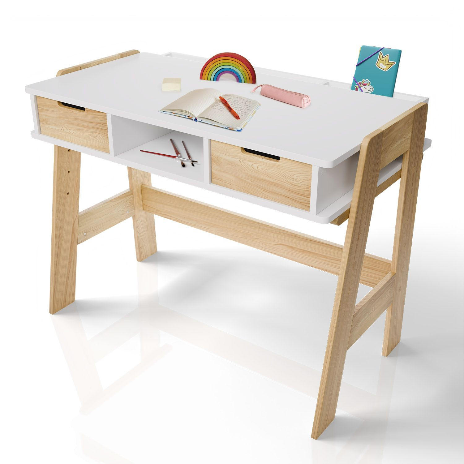 KINDERSCHREIBTISCH Fietje weiß höhenverstellbar - Weiß, Holz (94/76/63cm) - Juskys