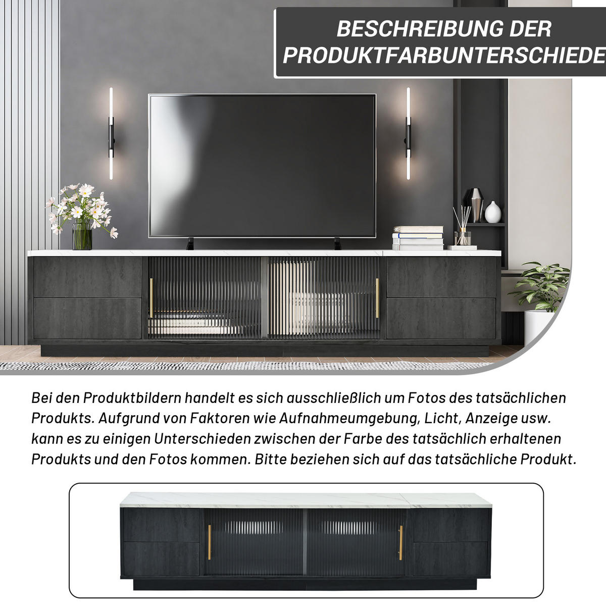 TV-LOWBOARD aus MDF 160x40x38,5 cm Grau mit 4 Push-to-Open-Schubladen und Kabelmanagement - Grau, Holzwerkstoff (160/38.5/40cm) - Modfu