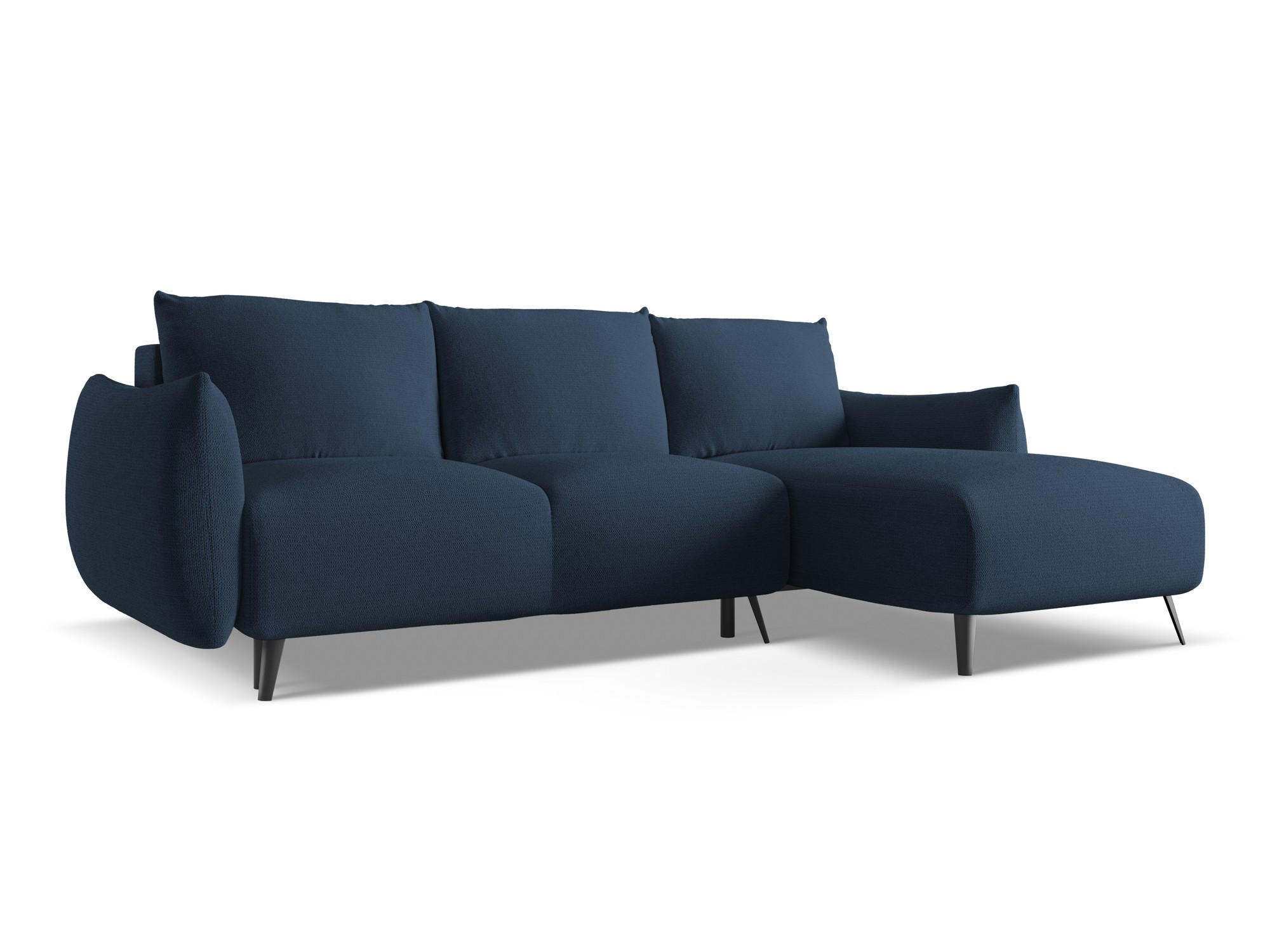 ECKSOFA mit Schlaffunktion Chenille Stoff Blau - Blau/Schwarz, Textil/Metall (242/162cm) - Makamii