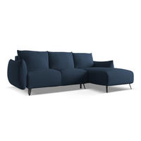 ECKSOFA mit Schlaffunktion Chenille Stoff Blau - Blau/Schwarz, Textil/Metall (242/162cm) - Makamii