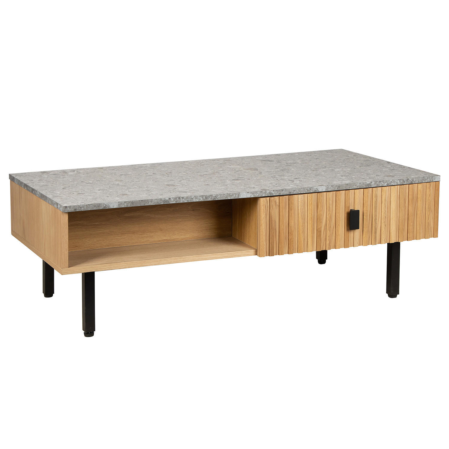 COUCHTISCH - Echtholzfurnier - Terazzo Dekor - Eichefarben/Schwarz, Holzwerkstoff/Metall (40/120/60cm) - home24