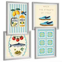 BILDER SET 4er Set - 50x50 cm & 40x60 cm Silberner Rahmen - Fruchtmuster und italienische Kultur - Silberfarben, Kunststoff (50/50cm) - TULUP