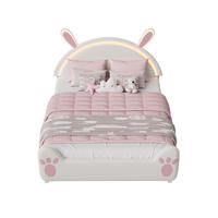 POLSTERBETT 140x200cm Hasen-Design, LED-Kopfteil, PU-Bezug - Pink, Holz