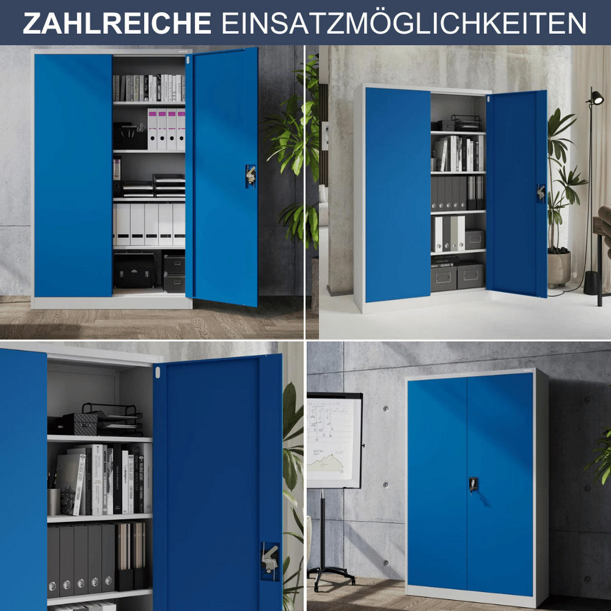 AKTENSCHRANK abschließbar KADO mit Flügeltüren 185x115x40cm Grau-Blau - Grau, Metall (115/185/40cm) - DELUKE