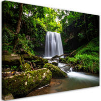 LEINWANDBILD Landschaft Wasserfall Bäume Natur 90x60cm - Grün, Textil (90/60cm) - Feeby