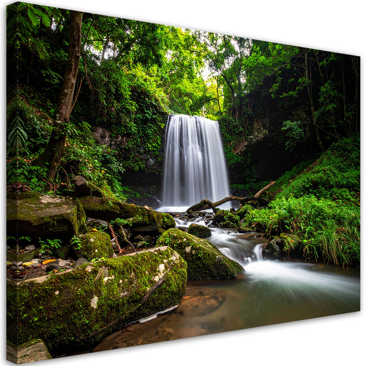 LEINWANDBILD Landschaft Wasserfall Bäume Natur 90x60cm - Grün, Textil (90/60cm) - Feeby