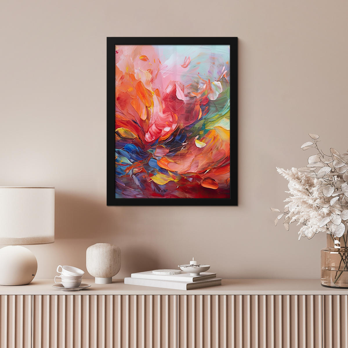 GERAHMTES BILD Ölgemälde - Kunst - Abstrakt - Farbenfroh 30x40 cm - Altrosa, Papier (30/40cm) - MuchoWow
