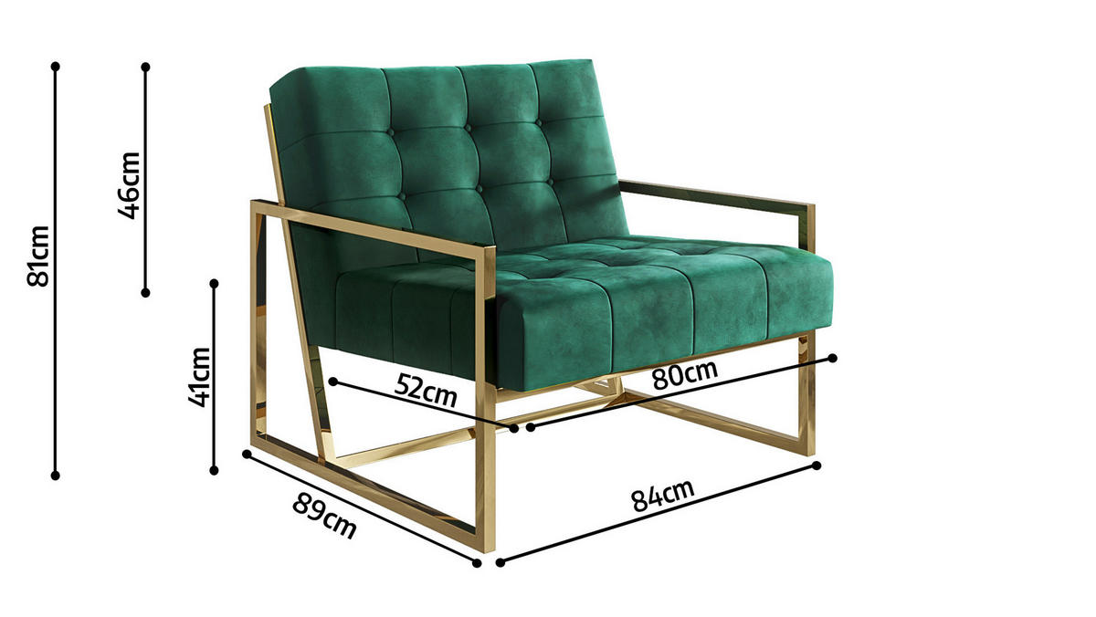 LOUNGESESSEL Duban Grün Samtstoff - Smaragdgrün/Goldfarben, Holz/Textil (84/81/89cm) - S-Style Möbel