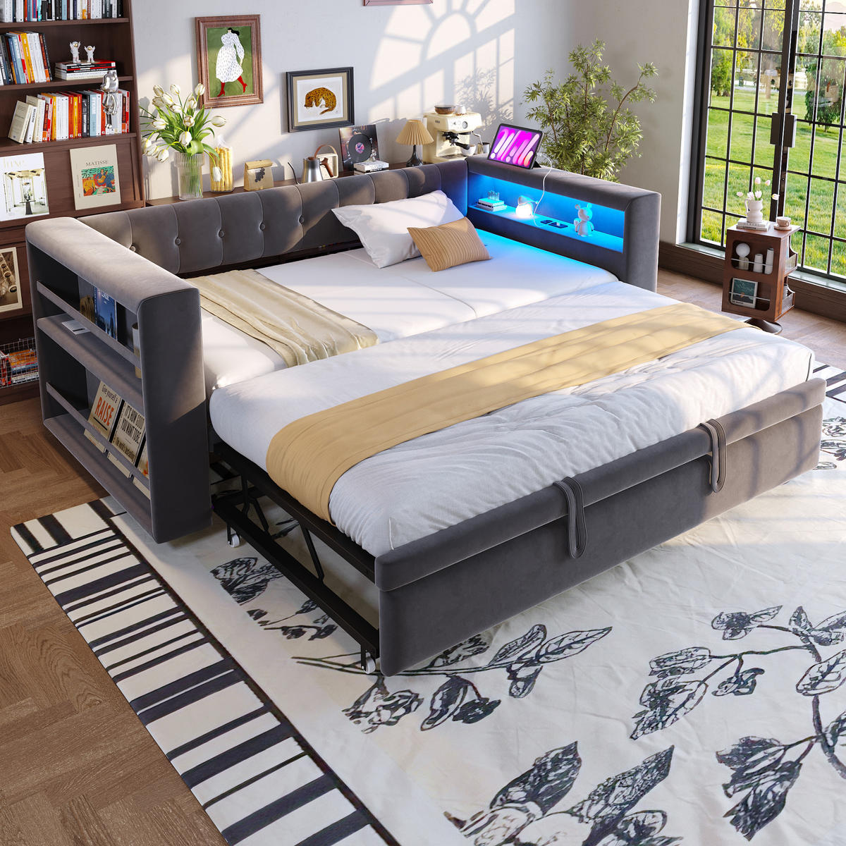 POLSTERBETT 90/180x190 cm LED USB dunkelgrau - Dunkelgrau, Textil (180/190cm) - Fortuna Lai