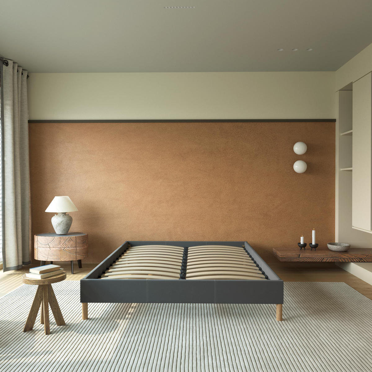 BETT aus grauem Stoff 180x200cm - Grau, Naturmaterialien/Holz (180/200cm) - November Sleep