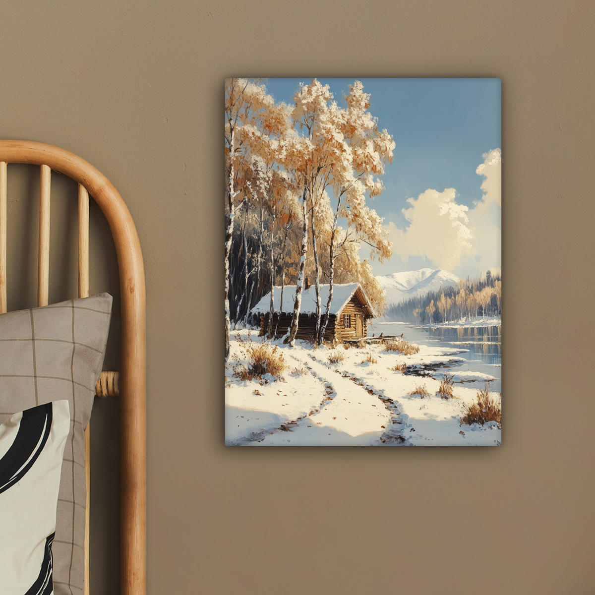 LEINWANDBILD Winter - Schnee - Zuhause - Natur 30x40 cm - Hellbraun, Textil (30/40cm) - MuchoWow