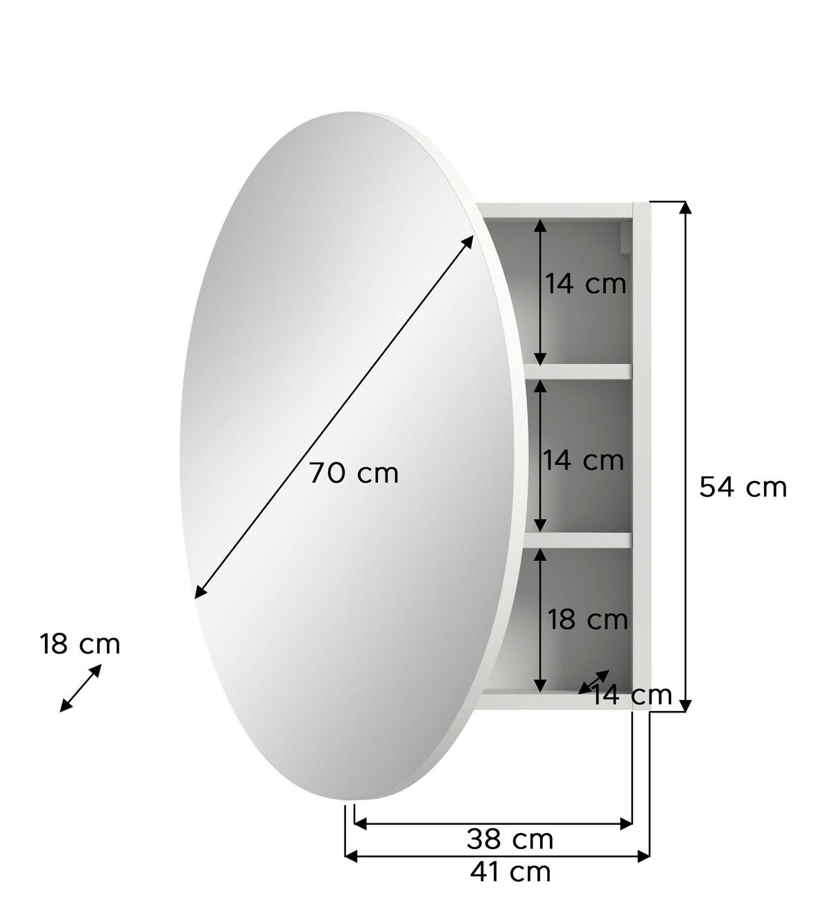 SPIEGELSCHRANK Riff Bad in weiß Nachbildung - modernes Design - B/H/T: 70x70x18 cm - Weiß, Holzwerkstoff (70/70/18cm)