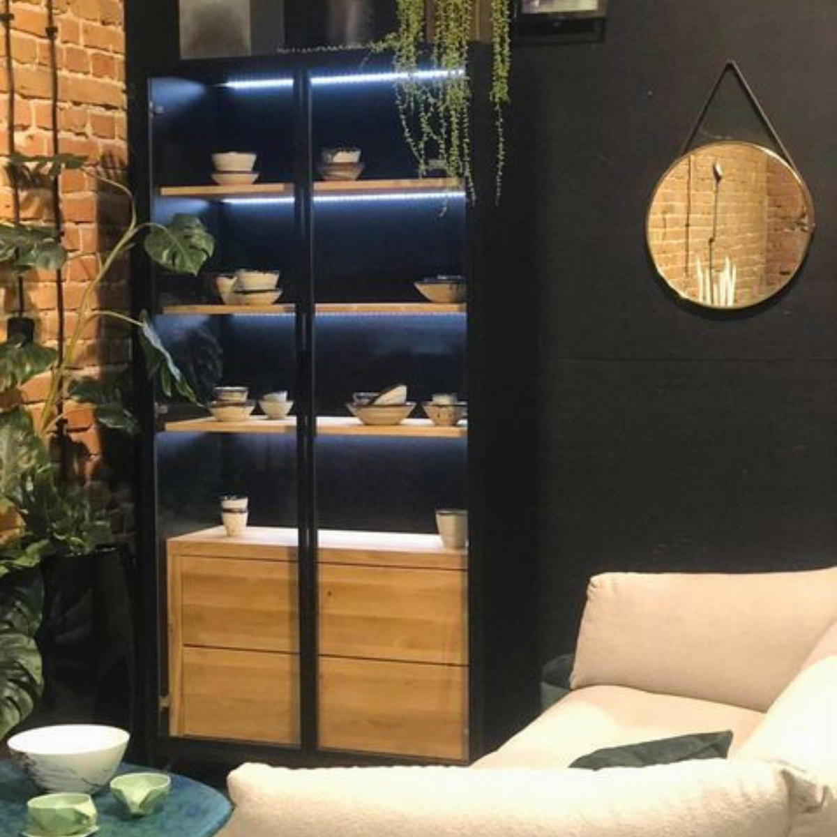 STANDVITRINE mit Massivholz CARLA - Eichefarben, Holz (100/180/45cm) - Rawood Furniture