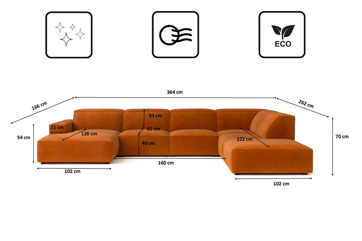 ECKSOFA Cursal V, Stoff Salvador, Braun, Rechts - Braun, Holz (364/262cm) - Kaiser Möbel