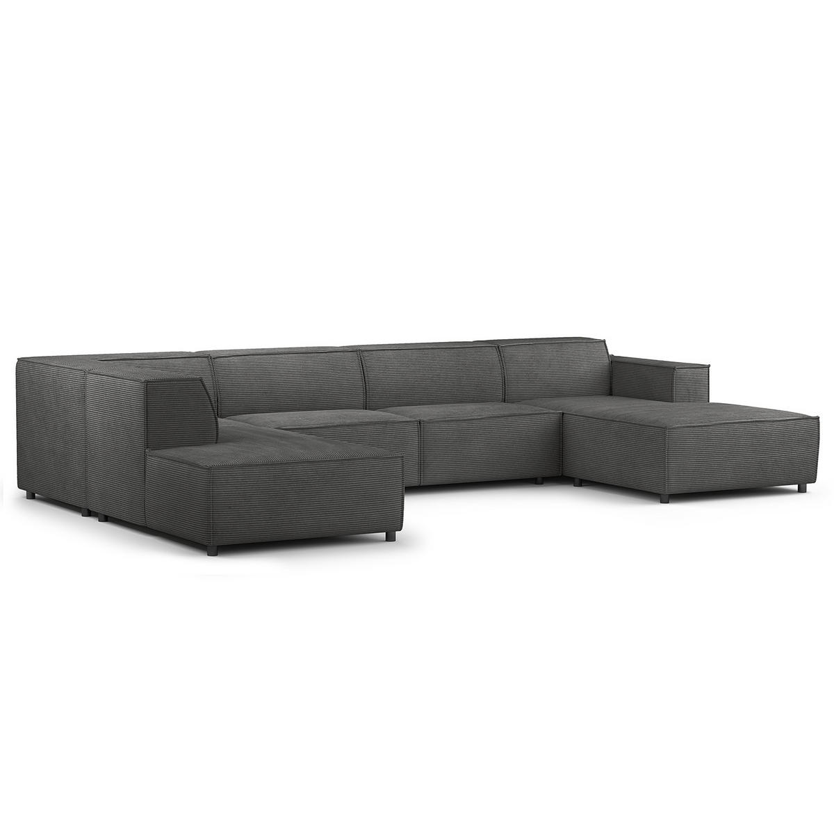 WOHNLANDSCHAFT mit Longchair & Ottomane - Anthrazit/Schwarz, Kunststoff/Textil (369/70/234cm) - home24