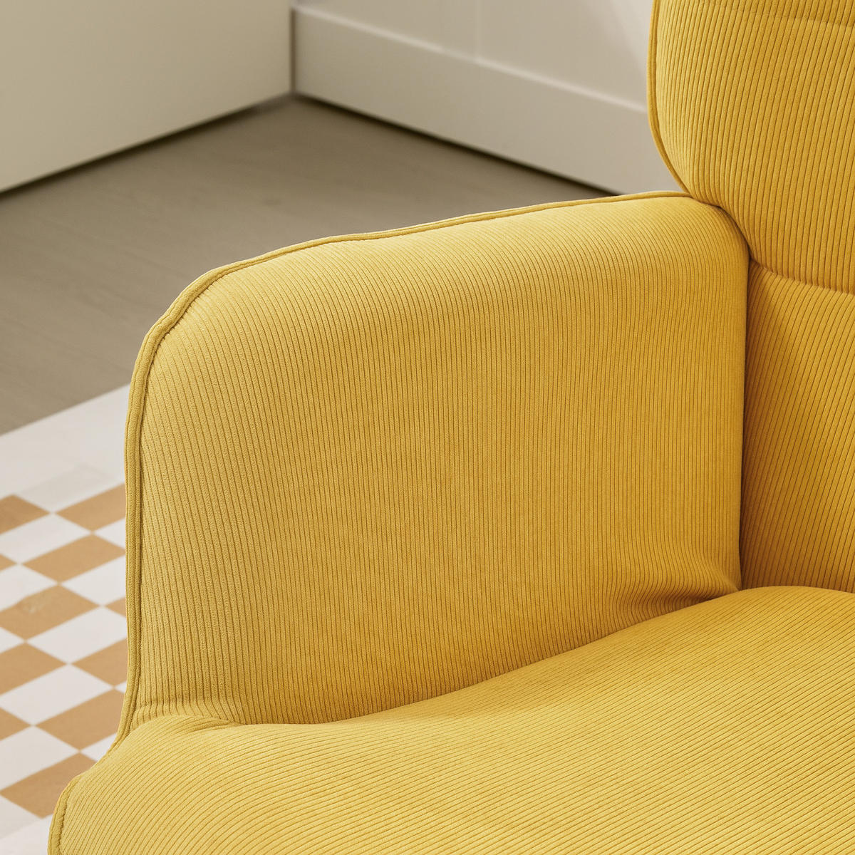 AKZENTSESSEL DE-07538 mit Hocker, Cord-Optik und Holzbeinen Orange - Orange, Textil (80/101/72cm) - ComfortXL