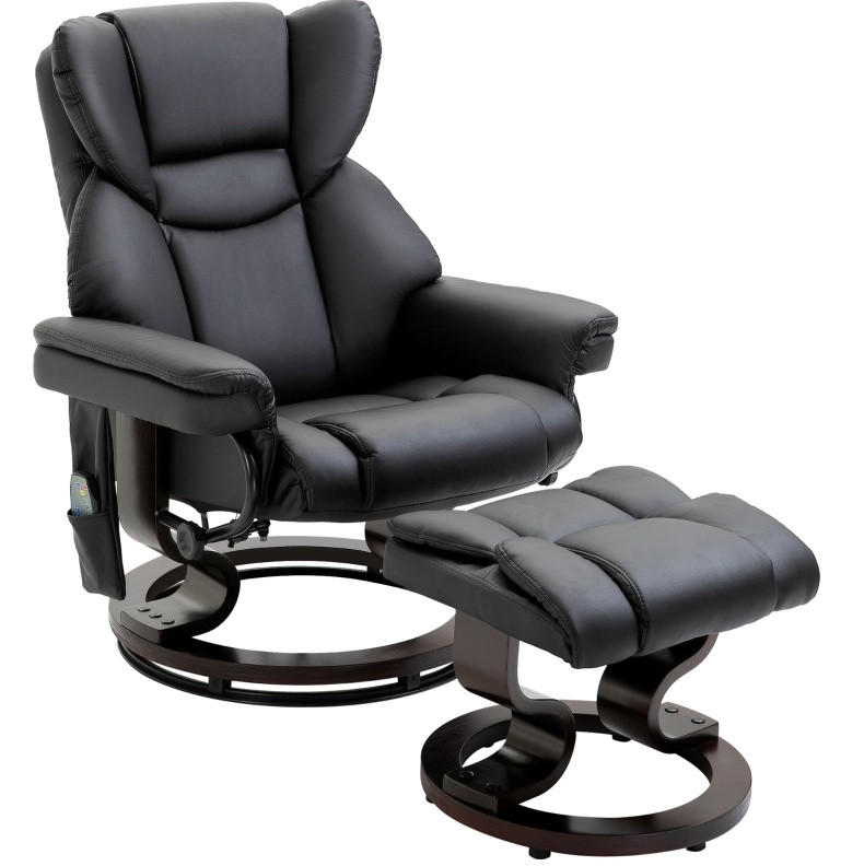 RELAXSESSEL 79/82/101 cm in Schwarz mit Massagefunktion und Hocker - Schwarz, Kunststoff (82/101/79cm) - Flora Grace