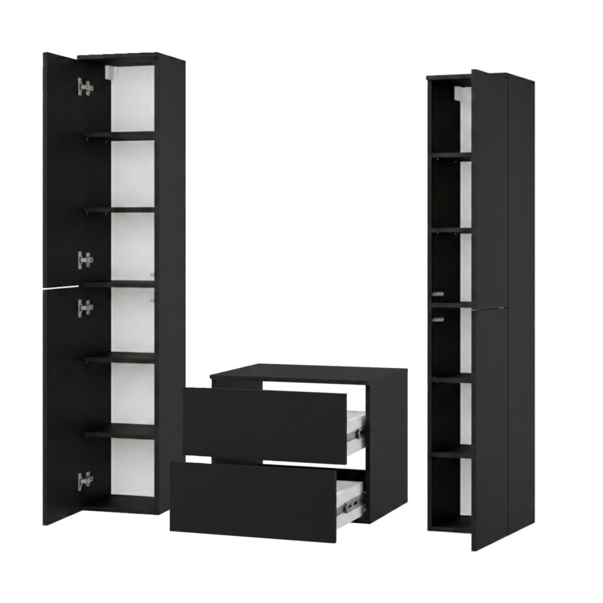 BADMÖBEL-SET Color Schwarz 3-Teilig (2S 60 + 2D 160 X2) - Schwarz, Holzwerkstoff (140/160/45cm) - mzm24