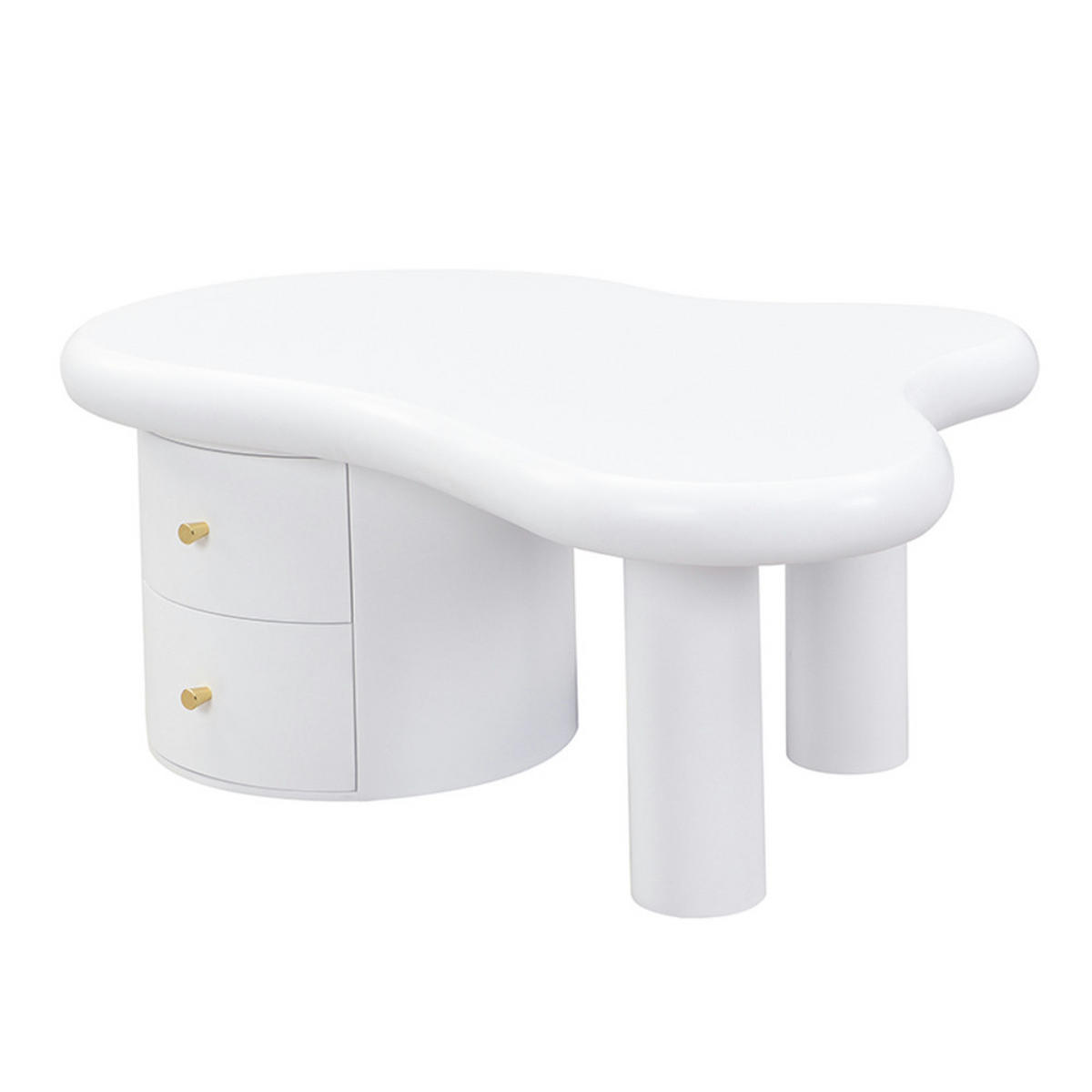 COUCHTISCH Weiß Unregelmäßig 2 Schubladen Platzsparend Stabil Mehrzweck - Weiß, Holz (58.42/50.8/41.28cm) - FLIEKS