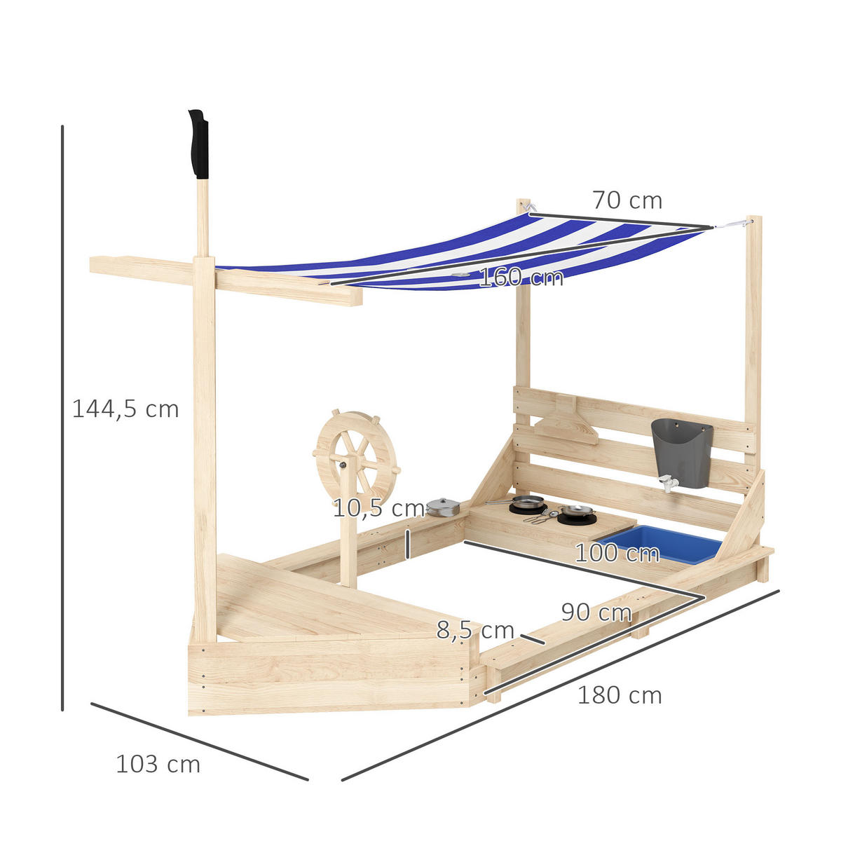 SANDKASTEN, Naturholz, Tannenholz - Naturfarben, Holz (180/103/144.5cm) - Outsunny