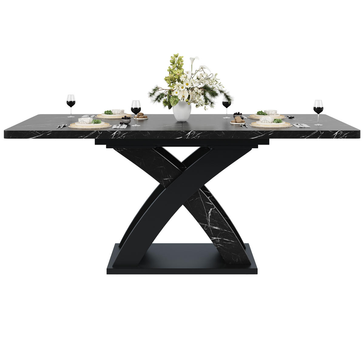 AUSZIEHTISCH 120/80/75 cm in Schwarz mit Metallgestell – ausziehbar auf 160 cm - Schwarz, Holzwerkstoff (120/80/75cm) - BEAOK
