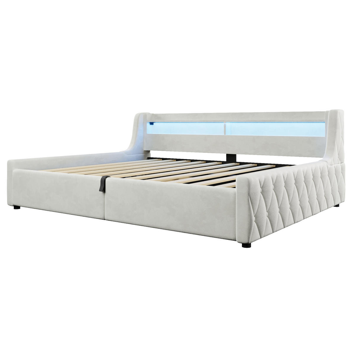 POLSTERBETT 140/200 cm in Off White mit Bettkasten und LED - Weiß, Holzwerkstoff/Textil (140/200cm) - CHICFURN