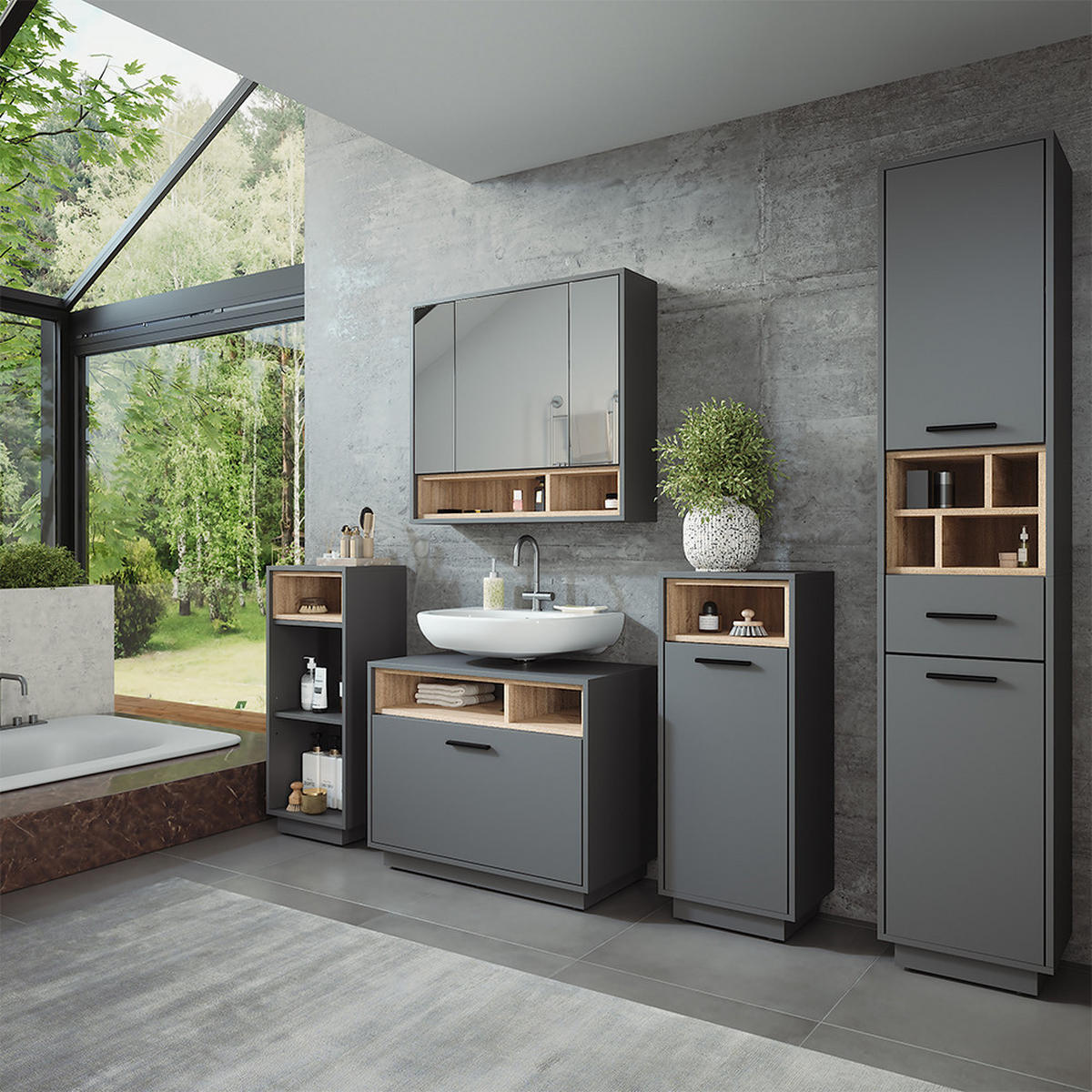 MIDISCHRANK Beatrice Anthrazit/Sonoma 38 x 93 cm mit 3 Fächern - Anthrazit/Sonoma Eiche, Holzwerkstoff (38/93/30cm) - Vicco