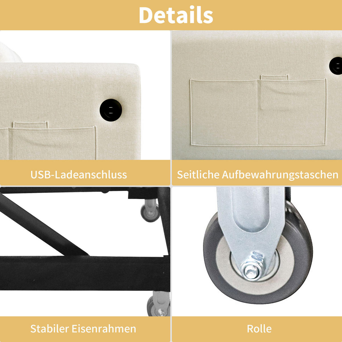 SCHLAFSOFA 3-in-1 Baumwoll-Leinen ausziehbar mit Rückenlehne 120/160/180 Grad Beige 142/85/83 cm - Beige, Textil (85/83/142cm) - Redom