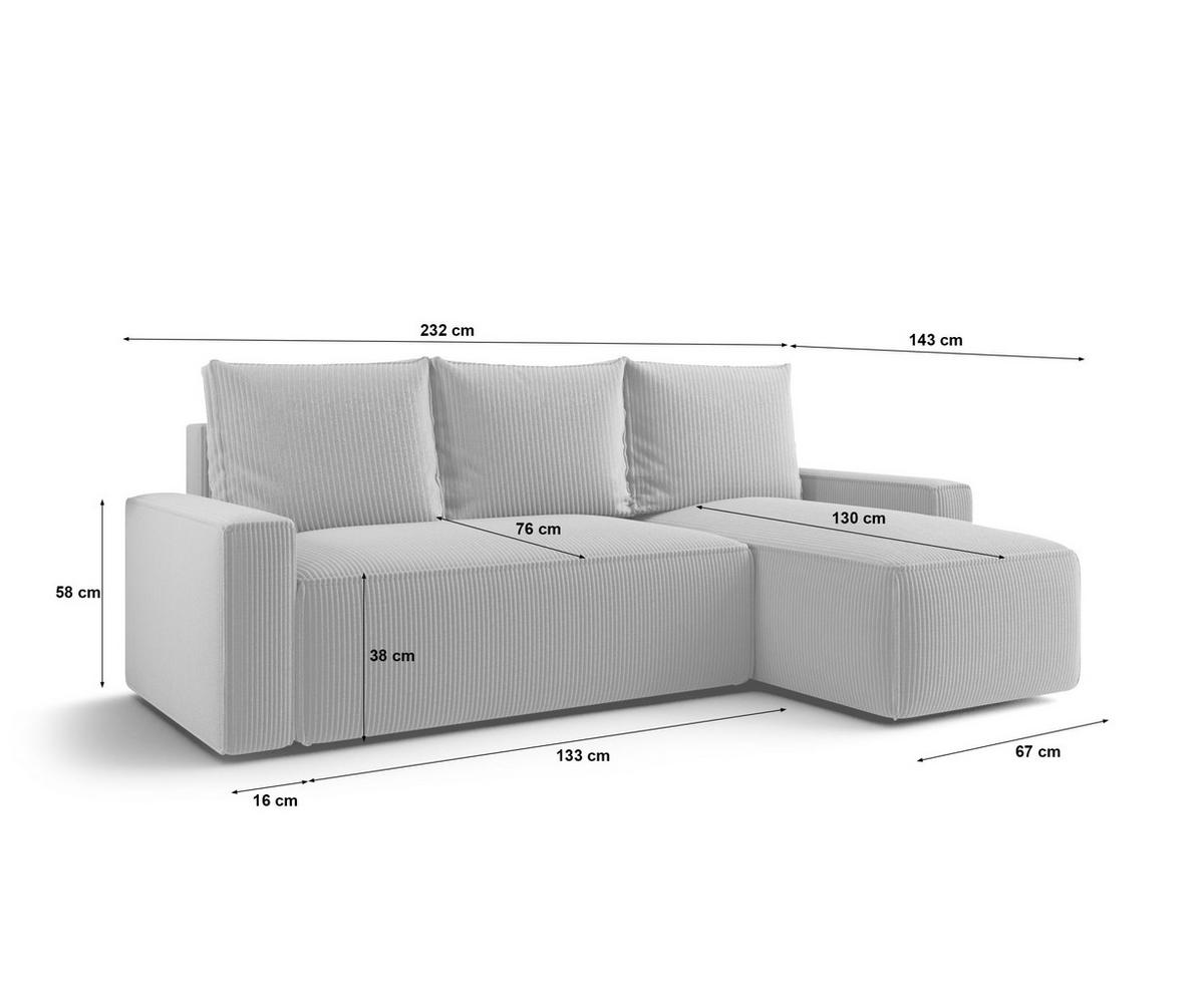 ECKSOFA mit Schlaffunktion SAVIO Poso 130 Rechts - Flieder, Textil (232/140cm) - Bedante
