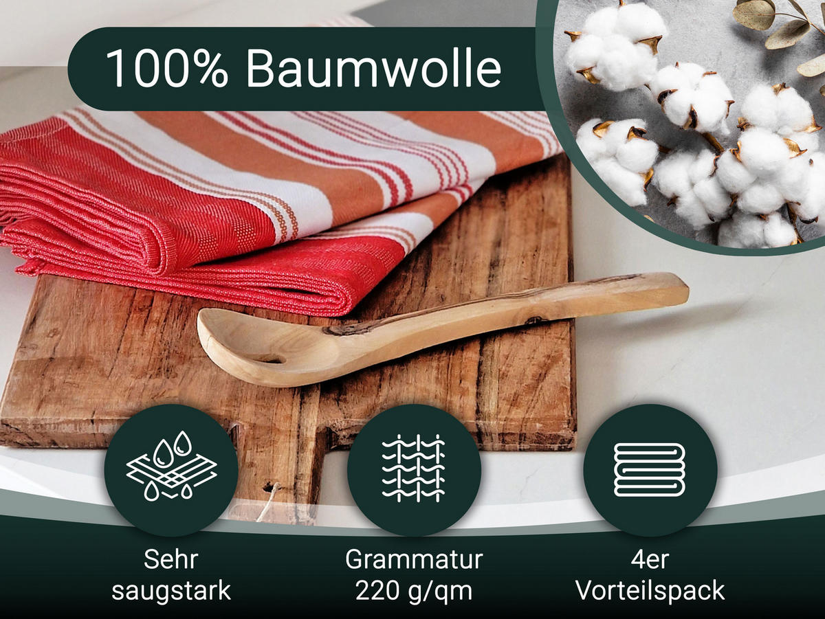 GESCHIRRTÜCHER, 4er-Set, 50x70 cm, 100% Baumwolle, Rot - Apfelbaumfarben, Textil (50/70cm) - Zollner