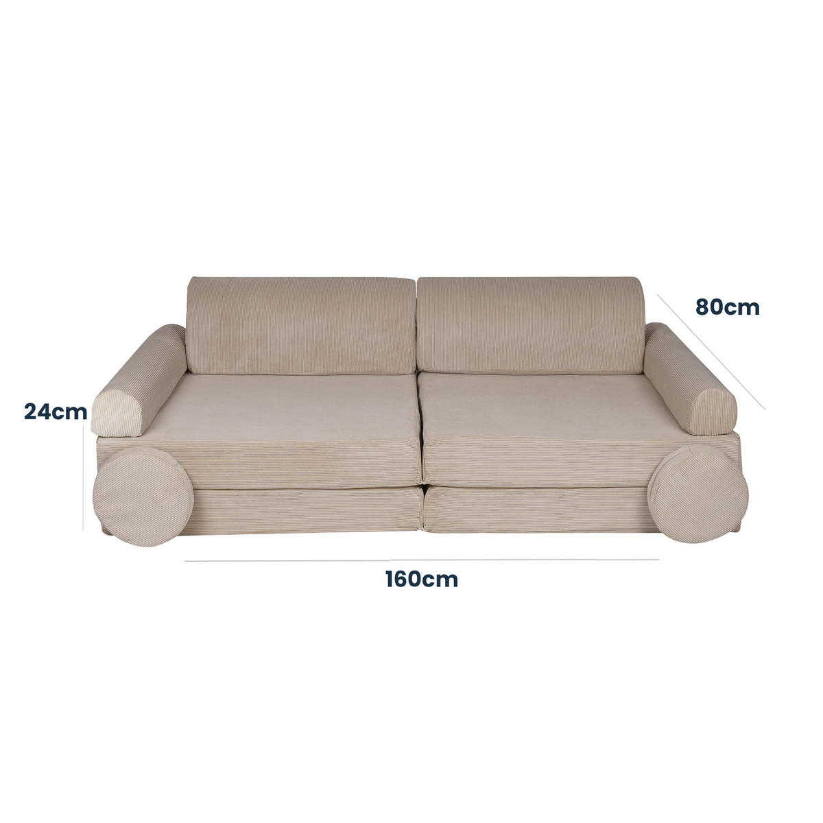 KINDERSOFA, Slimcord, Beige - Beige, Textil (160/48/80cm) - MeowBaby