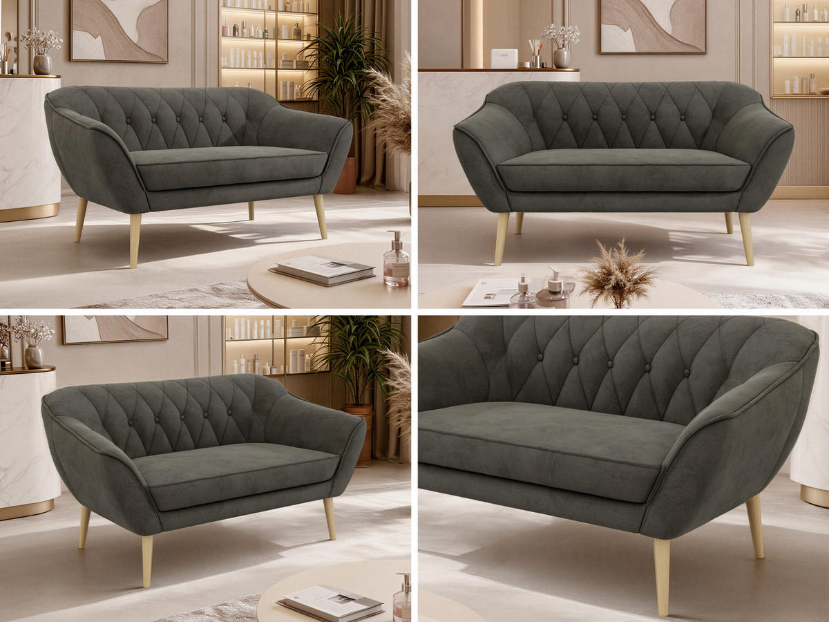 2-SITZER-SOFA PIRS - Dunkelgrau Velvet - Holzbeine - Dunkelgrau/Buchefarben, Holzwerkstoff/Textil (140/75/74cm) - MKS