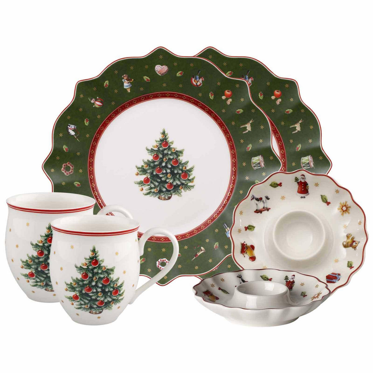 FRÜHSTÜCKS-SET TANNENBAUM Toy's Delight grün-weiß 6er Set - Weiß/Grün, Keramik (1/1/1cm) - Villeroy & Boch
