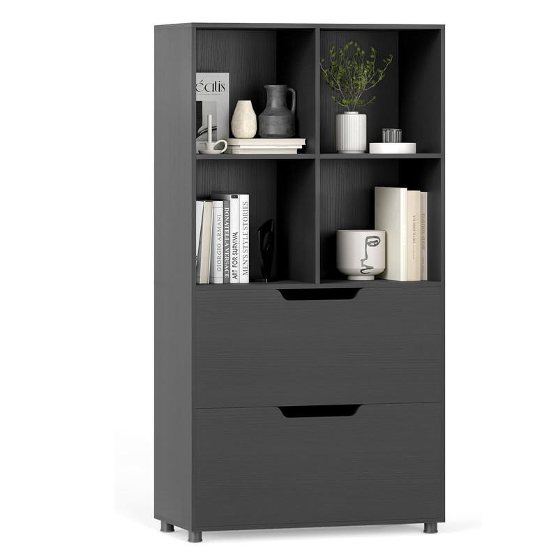 Costway Bücherregal Schwarz 70x130x33.5 cm