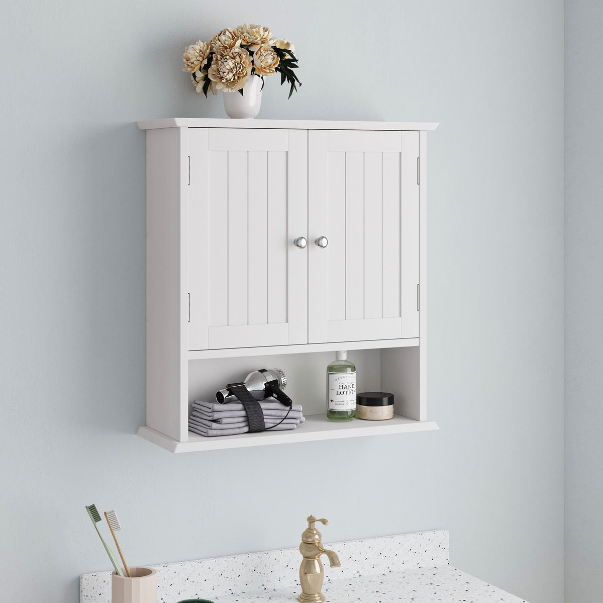 BADEZIMMERSCHRANK zur Wandmontage 54,6 x 19,8 x 59,9 cm Weiß - Weiß, Holzwerkstoff (19.8/59.9/54.6cm) - Beauniv