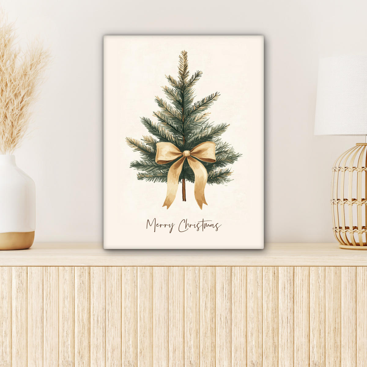 LEINWANDBILD Weihnachtsbaum - Weihnachten - Frohe Weihnachten - Beige 30x40 cm - Sandfarben, Textil (30/40cm) - MuchoWow