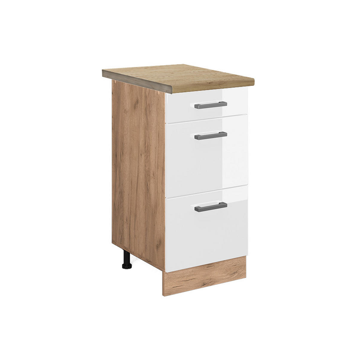 KÜCHENUNTERSCHRANK R-Line Weiß Hochglanz 40 cm mit Schubladen AP Eiche - Weiß Hochglanz/Eiche Wotan, Holzwerkstoff (40/81.6/60cm) - Vicco