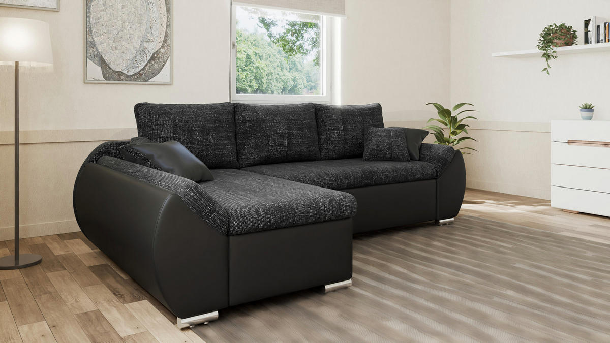 ECKSOFA - ALEX – Schwarz (Lawa 06 + Soft 11) - Links - Schwarz, Holzwerkstoff/Metall (275/155cm) - Möblo