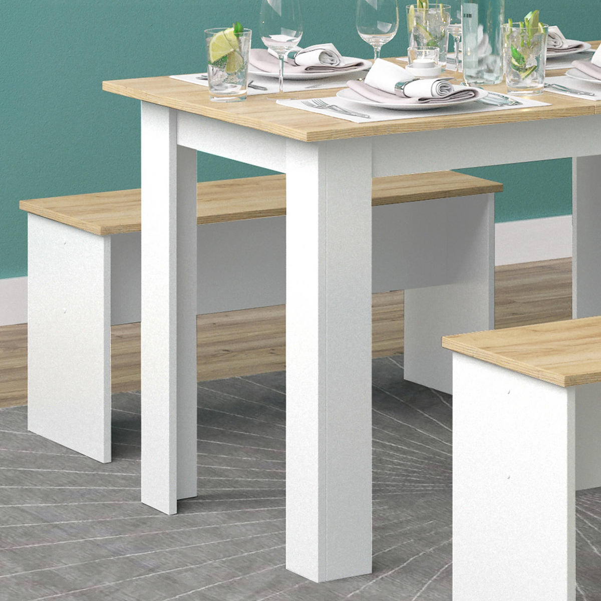 ECKBANKGRUPPE Sentio Weiß/Goldkraft Eiche 112 x 73.6 cm mit 2 Bänken - Honigeiche/Weiß, Holzwerkstoff (112/73/73.6cm) - Vicco